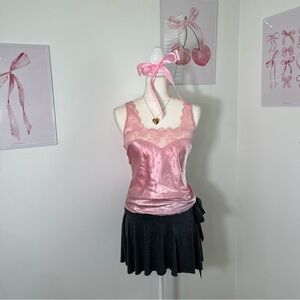 Vintage 90s Maidenform Baby Pink‎ Satin Lace Cami Slip Top USA Womens Size 36/L